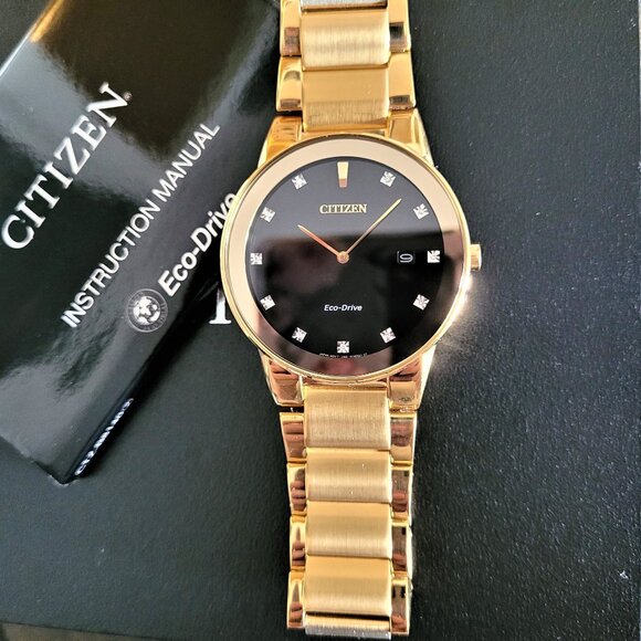 Citizen Men's AU1062-56G Gold Diamond Eco-Drive Watch - Picture 7 of 9